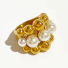 Wholesale Jewelry Retro Roman Style Geometric 304 Stainless Steel Imitation Pearl Plating Rings