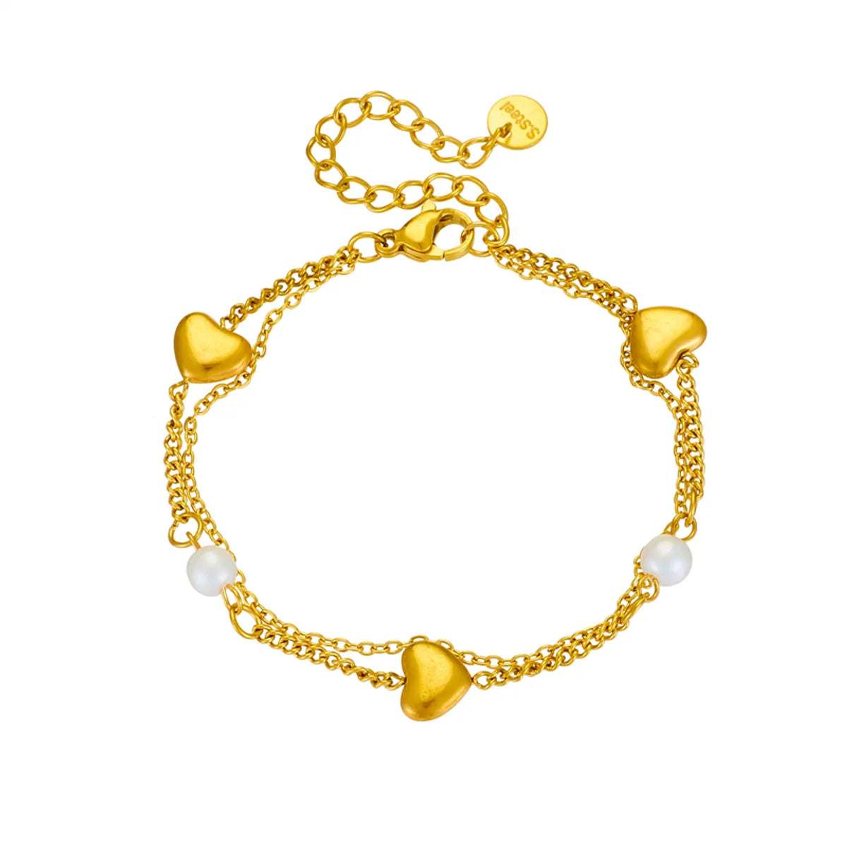 Retro Roman Style Heart Shape 304 Stainless Steel 18K Gold Plated Acrylic Bracelets In Bulk