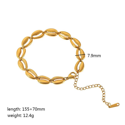 304 Stainless Steel 18K Gold Plated Retro Roman Style Polishing Plating Shell Bracelets Earrings Necklace