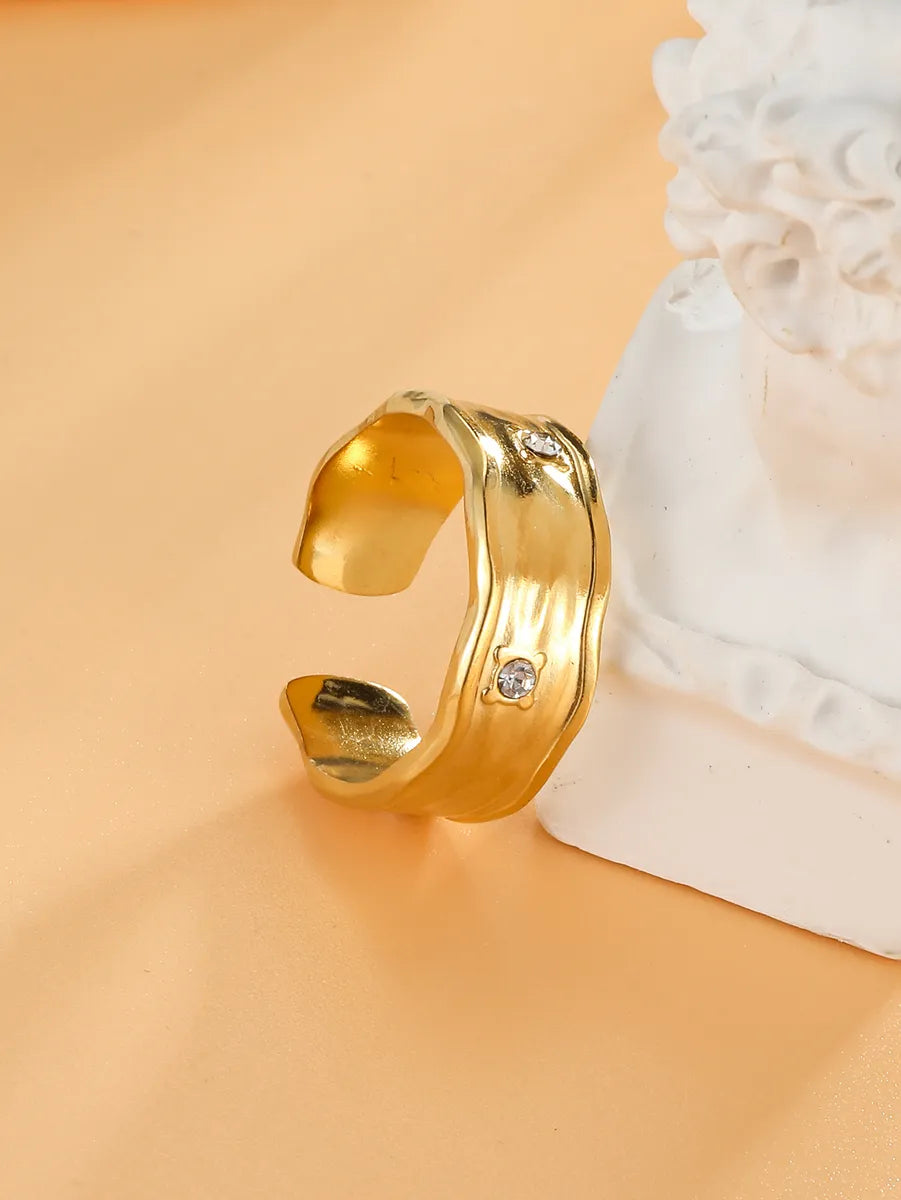 Retro Roman Style Solid Color Stainless Steel Plating 18k Gold Plated Open Rings