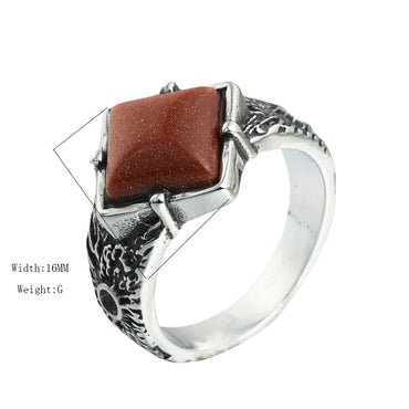 Retro Roman Style Square 316 Stainless Steel  Inlay Artificial Gemstones Turquoise Men'S Rings