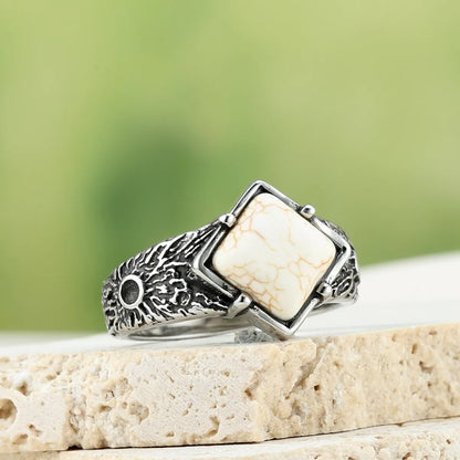 Retro Roman Style Square 316 Stainless Steel  Inlay Artificial Gemstones Turquoise Men'S Rings