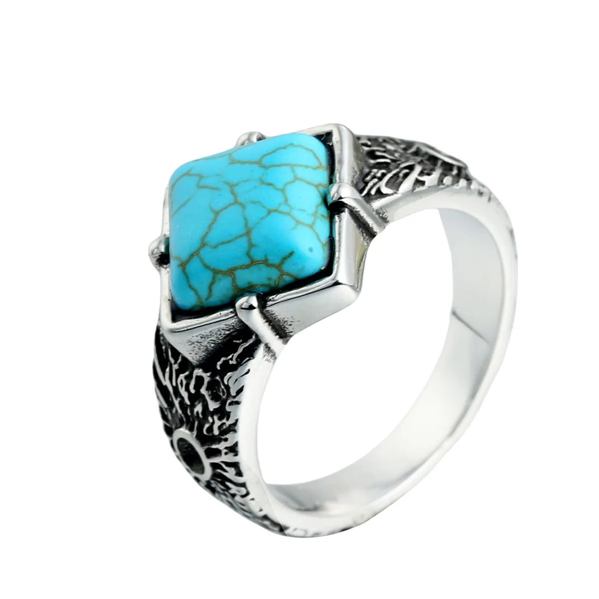 Retro Roman Style Square 316 Stainless Steel  Inlay Artificial Gemstones Turquoise Men'S Rings