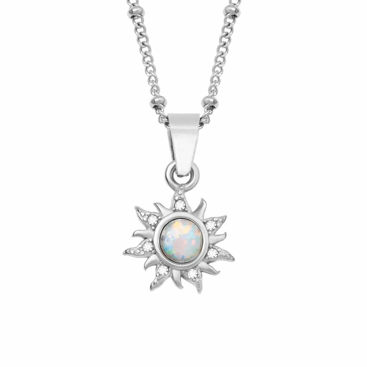 Wholesale Jewelry Retro Roman Style Streetwear Geometric Sun 201 Stainless Steel 304 Stainless Steel Artificial Opal Opal 18K Gold Plated Plating Inlay Pendant Necklace