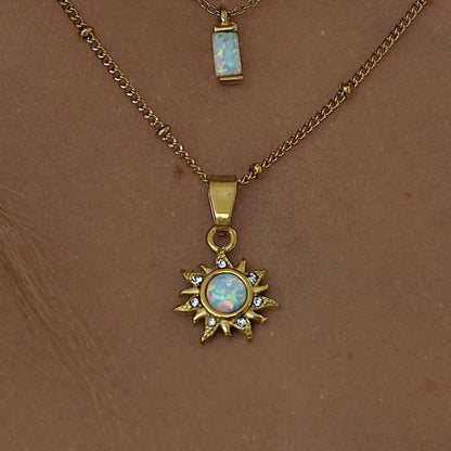 Wholesale Jewelry Retro Roman Style Streetwear Geometric Sun 201 Stainless Steel 304 Stainless Steel Artificial Opal Opal 18K Gold Plated Plating Inlay Pendant Necklace