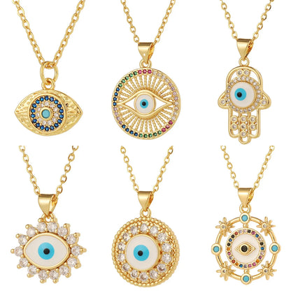 Retro Romantic Palm Eye Copper Plating Inlay Zircon Gold Plated Pendant Necklace