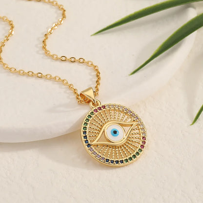 Retro Romantic Palm Eye Copper Plating Inlay Zircon Gold Plated Pendant Necklace