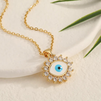 Retro Romantic Palm Eye Copper Plating Inlay Zircon Gold Plated Pendant Necklace