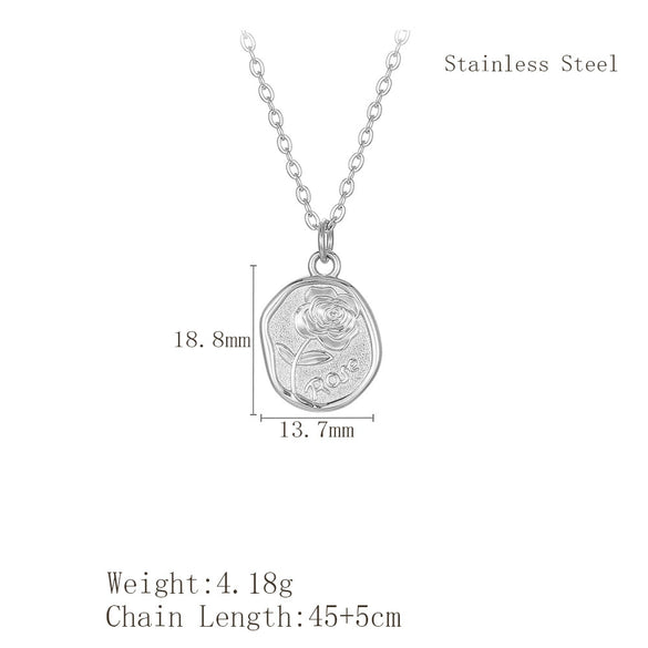 Retro Romantic Rose Flower Pendant Necklace For Women Gold Plated Titanium Steel Round Floral Collarbone Chain