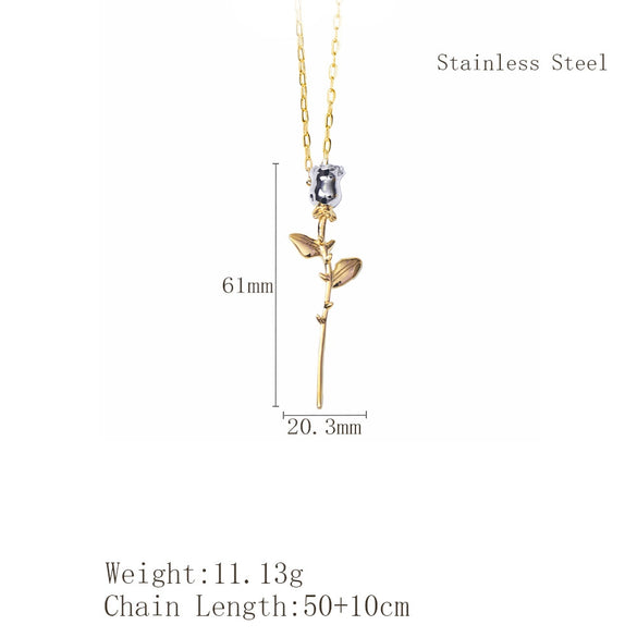 Retro Romantic Rose Flower Pendant Necklace For Women Gold Plated Titanium Steel Round Floral Collarbone Chain