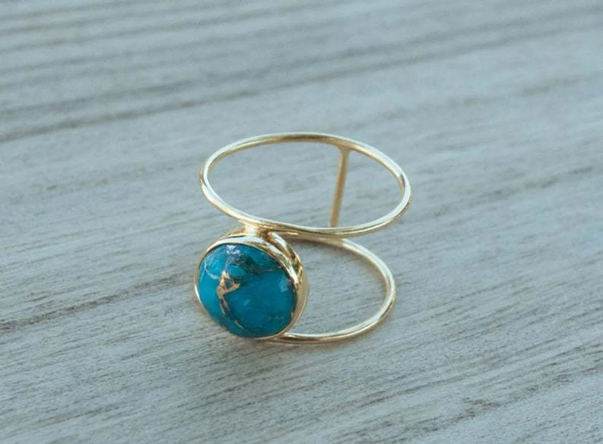 Retro Round Alloy Inlay Turquoise Women'S Rings