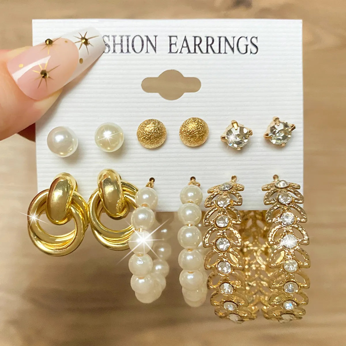 Retro Round Alloy Plating Artificial Pearls Women's Earrings Ear Studs 6-piece Set