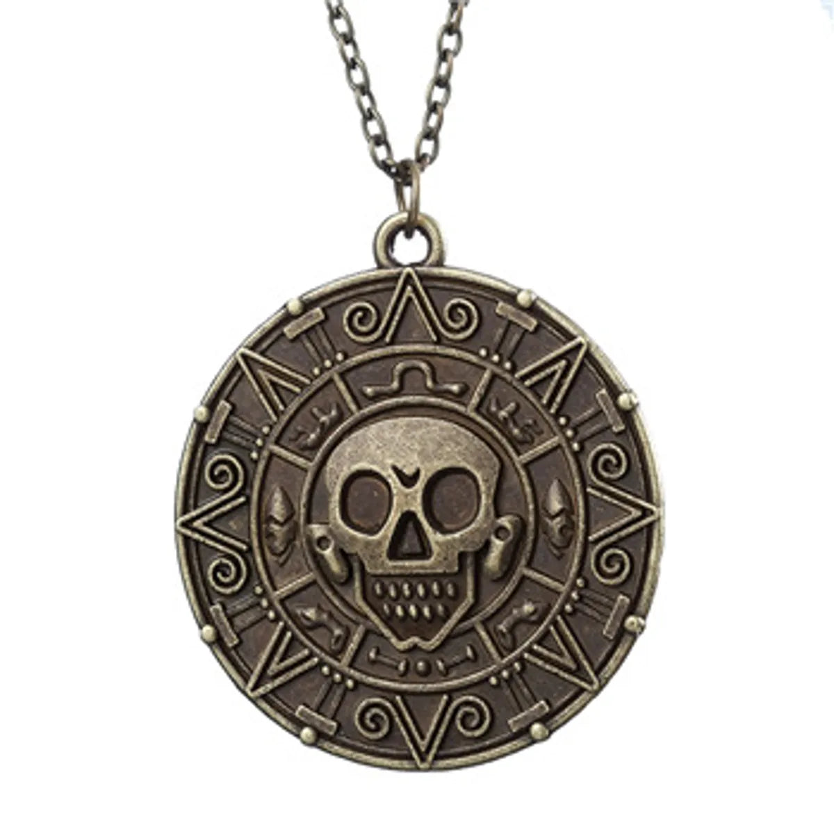 Retro Round Alloy Plating Gold Plated Men'S Pendant Necklace