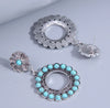 Retro Round Alloy Splicing Hollow Out Turquoise Drop Earrings 1 Pair