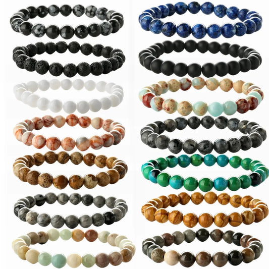 Retro Round Beaded Natural Stone Bracelets