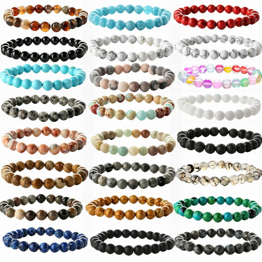 Retro Round Beaded Natural Stone Unisex Bracelets 1 Piece