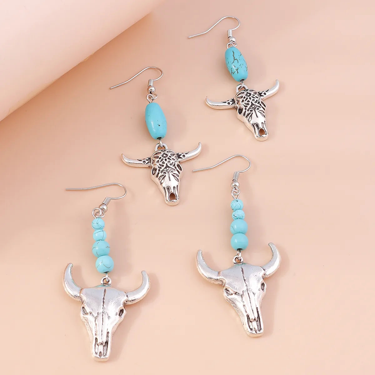 Retro Round Cattle Leopard Alloy Wood Inlay Turquoise Women's Drop Earrings 1 Pair