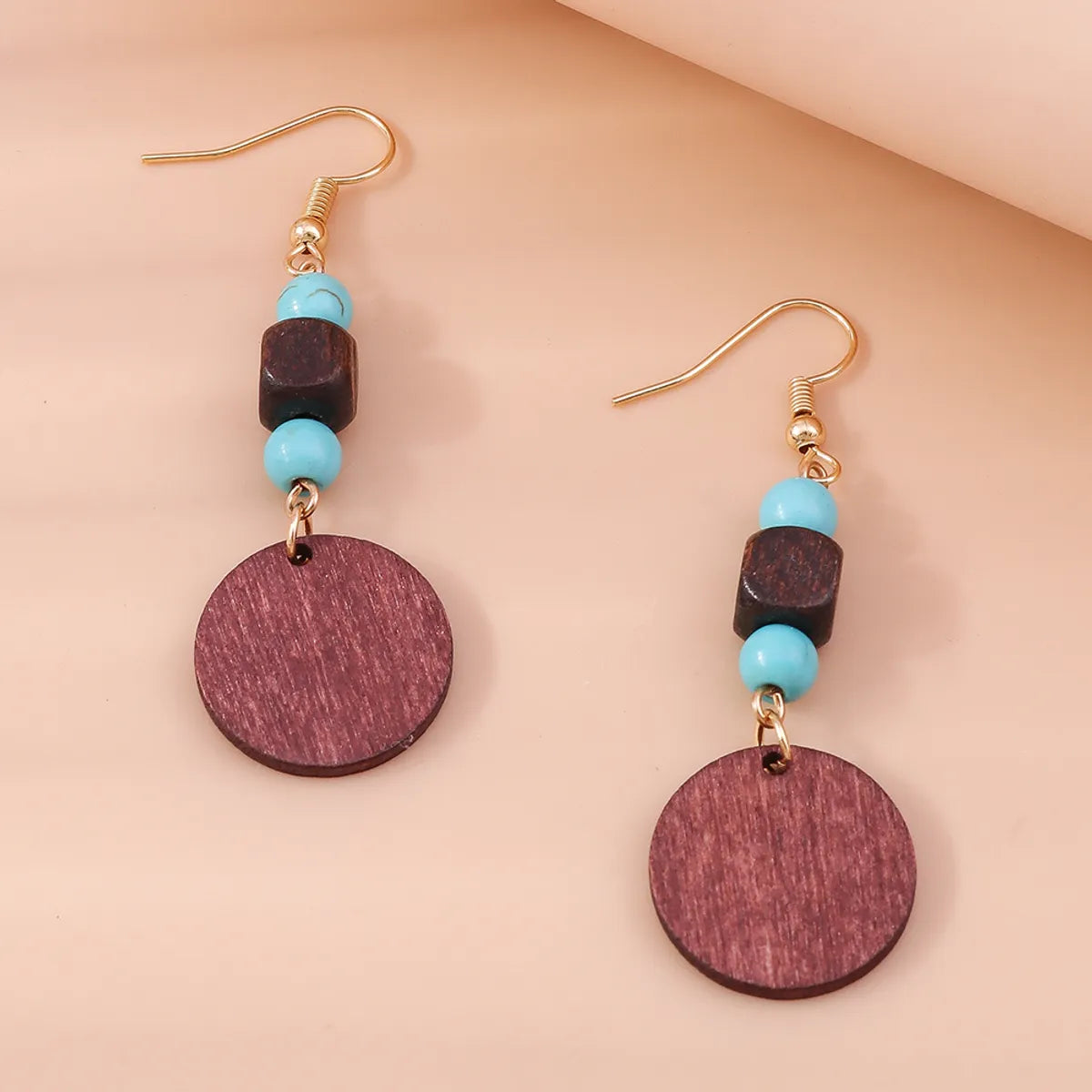 Retro Round Cattle Leopard Alloy Wood Inlay Turquoise Women's Drop Earrings 1 Pair