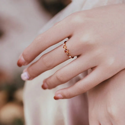 Retro Round Copper Inlay Garnet Rings