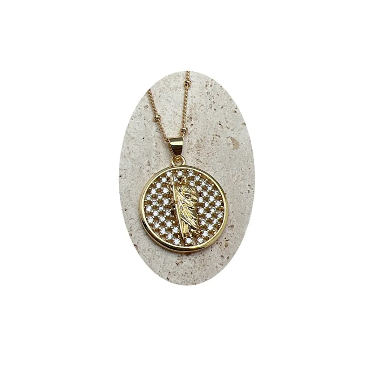 Retro Round Copper Inlay Zircon Pendant Necklace