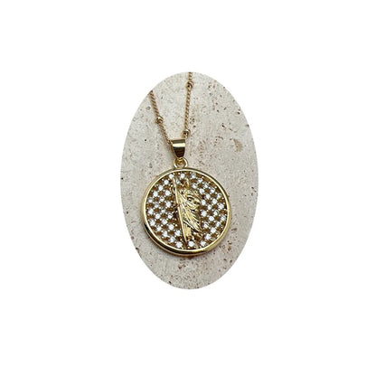 Retro Round Copper Inlay Zircon Pendant Necklace