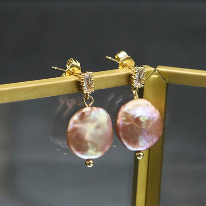 Retro Round Flower Pearl Copper Patchwork Zircon Drop Earrings 1 Pair