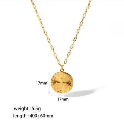 Retro Round Heart Shape Eye Stainless Steel Polishing Plating 18k Gold Plated Pendant Necklace