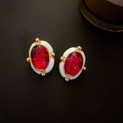 Retro Round Heart Shape Flower Metal Inlay Artificial Gemstones Women'S Drop Earrings