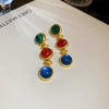 Retro Round Heart Shape Flower Metal Inlay Artificial Gemstones Women'S Drop Earrings