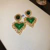 Retro Round Heart Shape Flower Metal Inlay Artificial Gemstones Women'S Drop Earrings