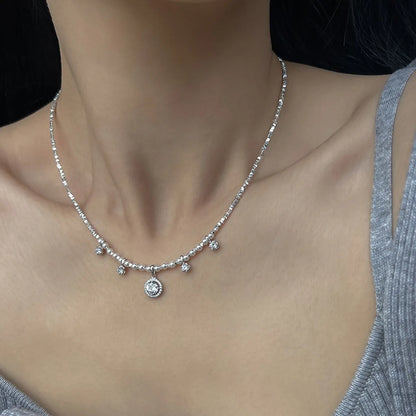 Retro Round Imitation Pearl Sterling Silver Inlay Zircon Necklace