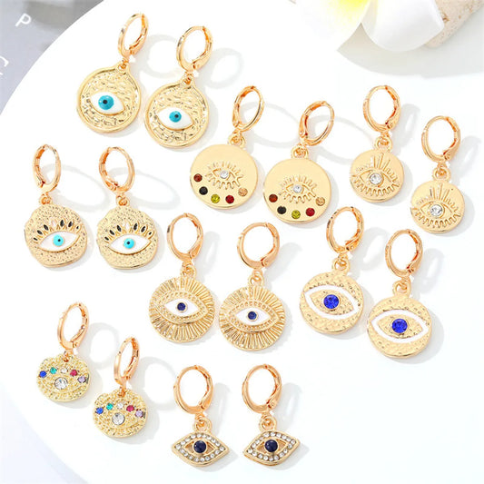 Retro Round Multi-color Devil's Eye Shape Inlaid Zircon Metal Drop Earrings Wholesale