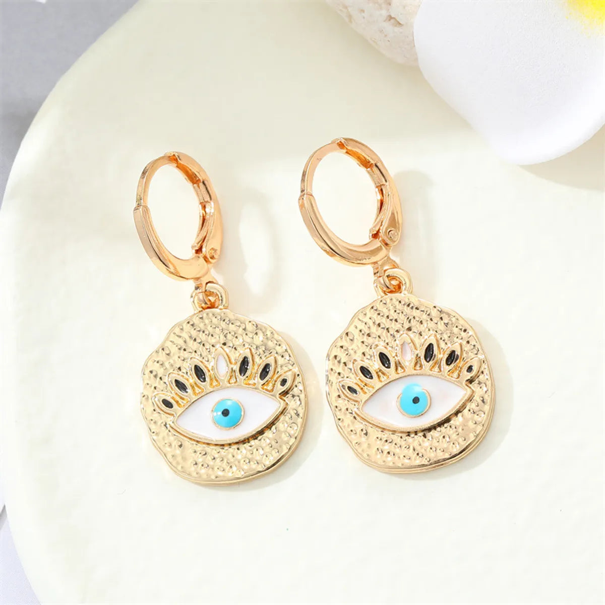 Retro Round Multi-color Devil's Eye Shape Inlaid Zircon Metal Drop Earrings Wholesale