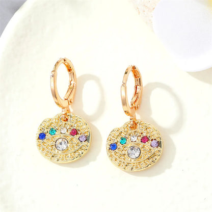 Retro Round Multi-color Devil's Eye Shape Inlaid Zircon Metal Drop Earrings Wholesale