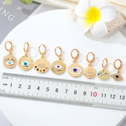 Retro Round Multi-color Devil's Eye Shape Inlaid Zircon Metal Drop Earrings Wholesale