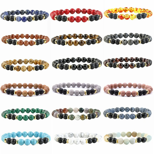 Retro Round Natural Stone Beaded Bracelets 1 Piece