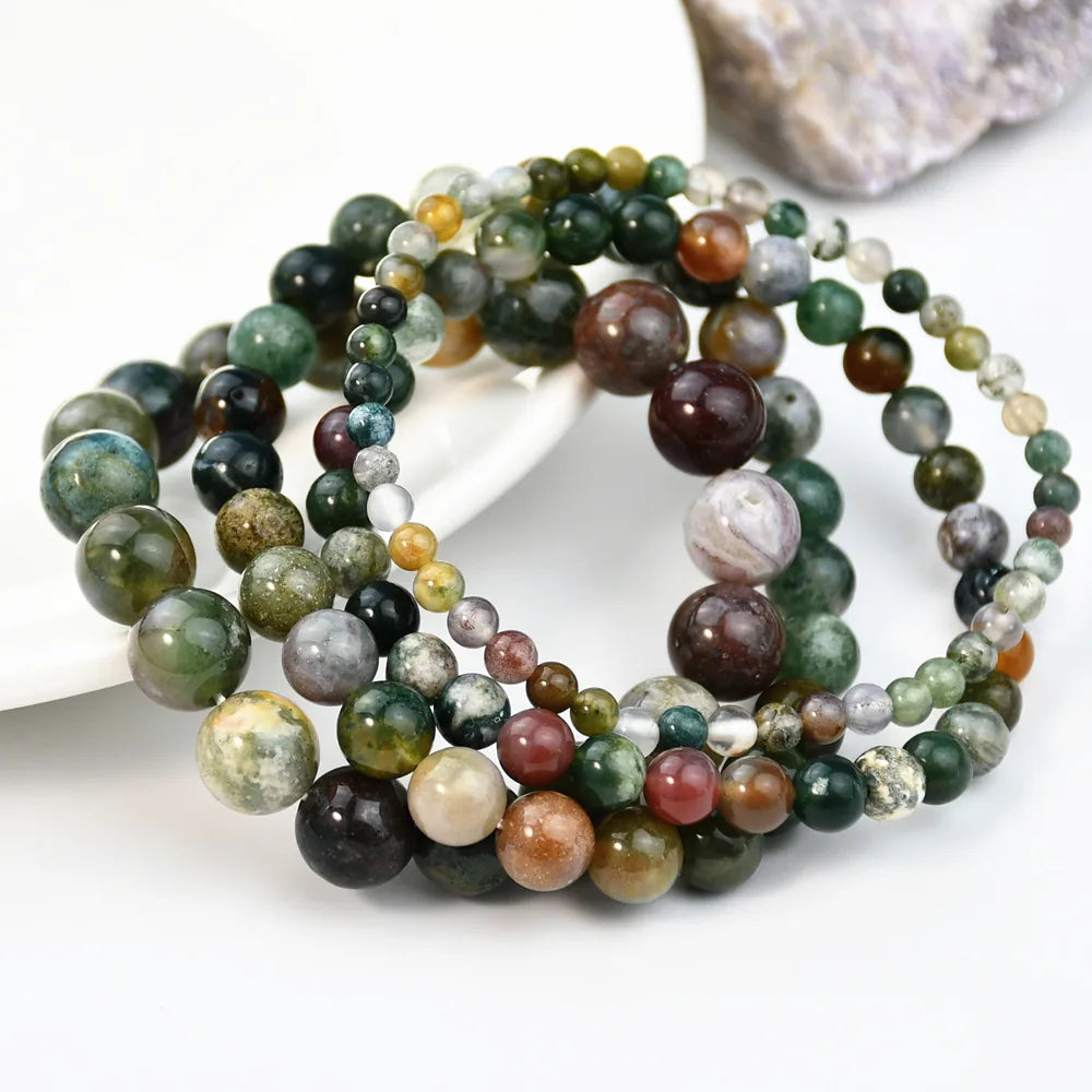 Retro Round Natural Stone Beaded Unisex Bracelets