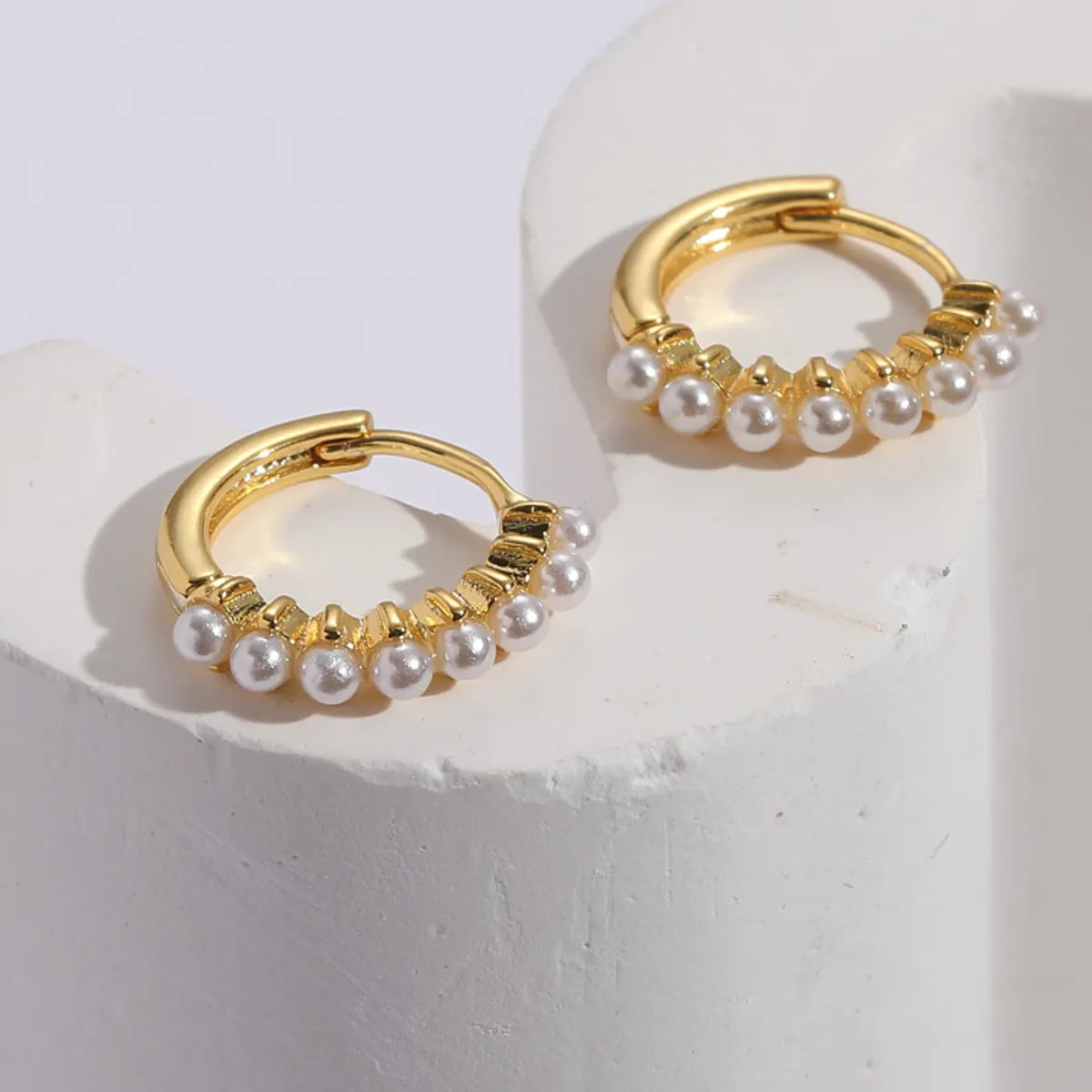 Retro Round Pearl 14k Gold Plated Copper Earrings