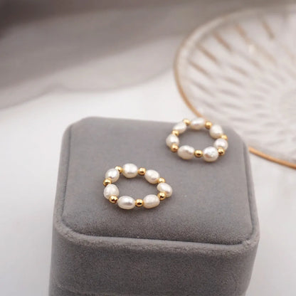 Retro Round Pearl Beaded Rings 1 Piece