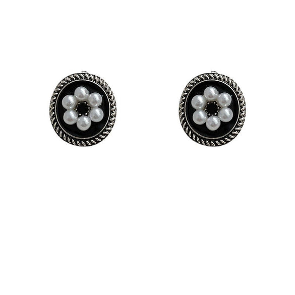 Retro Round Pearl Copper Earrings With Geometric Design For Women Fashion Jewelry