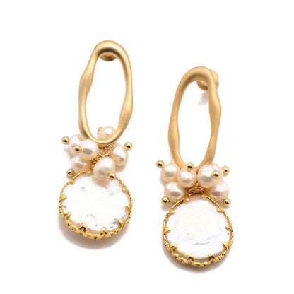 Retro Round Pearl Plating Inlay Pearl Drop Earrings 1 Pair