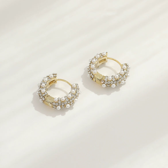 Retro Round Ring Ear Buckle Earrings With Diamond In Geometric Design Alloy Copper Material