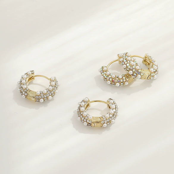 Retro Round Ring Ear Buckle Earrings With Diamond In Geometric Design Alloy Copper Material