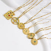 304 Stainless Steel 14K Gold Plated Retro Inlay Round Square Star Zircon Pendant Necklace