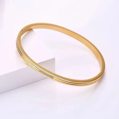 Retro Round Stainless Steel 18k Gold Plated Zircon Bangle In Bulk