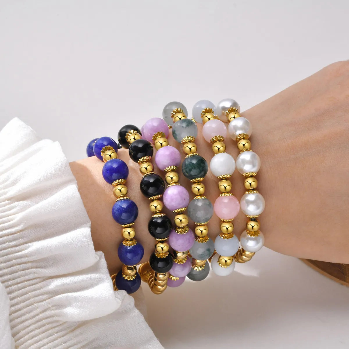 Retro Round Stainless Steel Beaded Bracelets