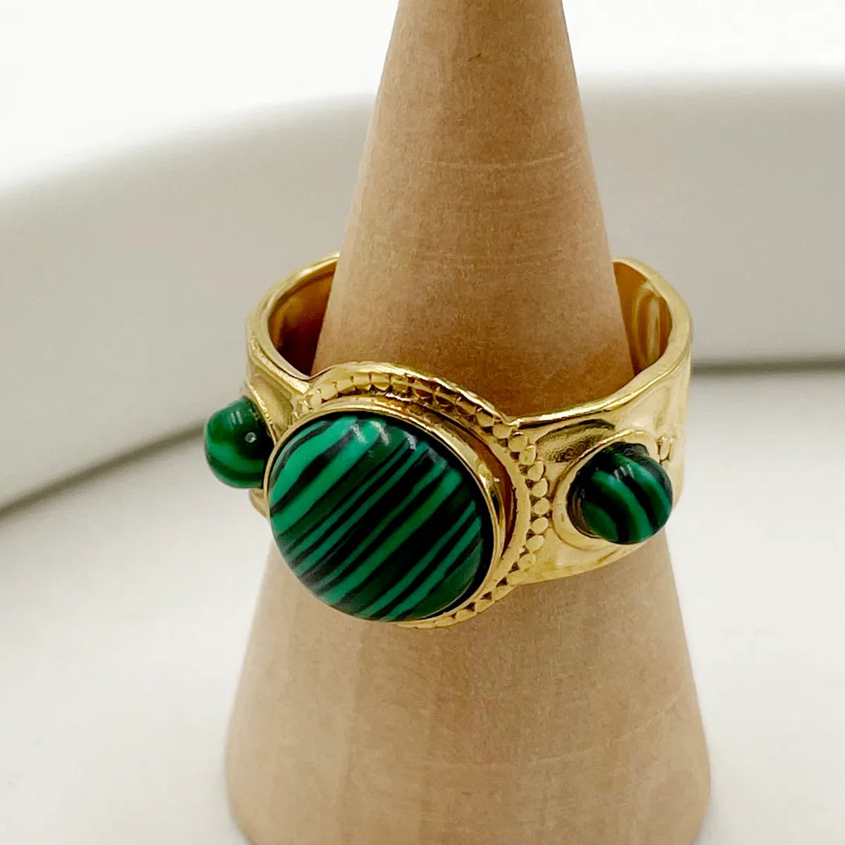 Retro Round Stainless Steel Gold Plated Turquoise Open Ring In Bulk