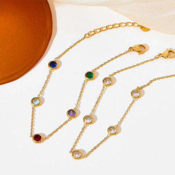 Wholesale Retro Round Stainless Steel Titanium Steel Plating Inlay Zircon Bracelets Necklace
