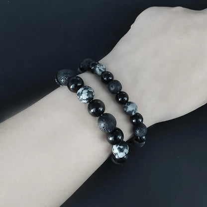 Retro Round Volcanic Rock Glass Snowflake Stone Beaded Knitting Bracelets