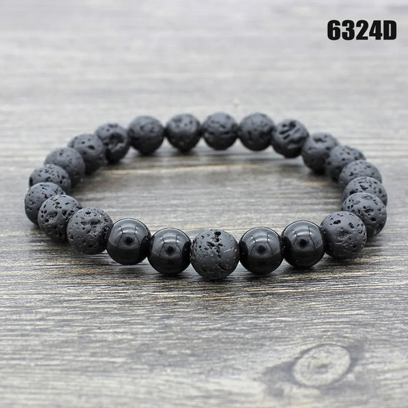 Retro Round Volcanic Rock Stone Beaded Unisex Bracelets